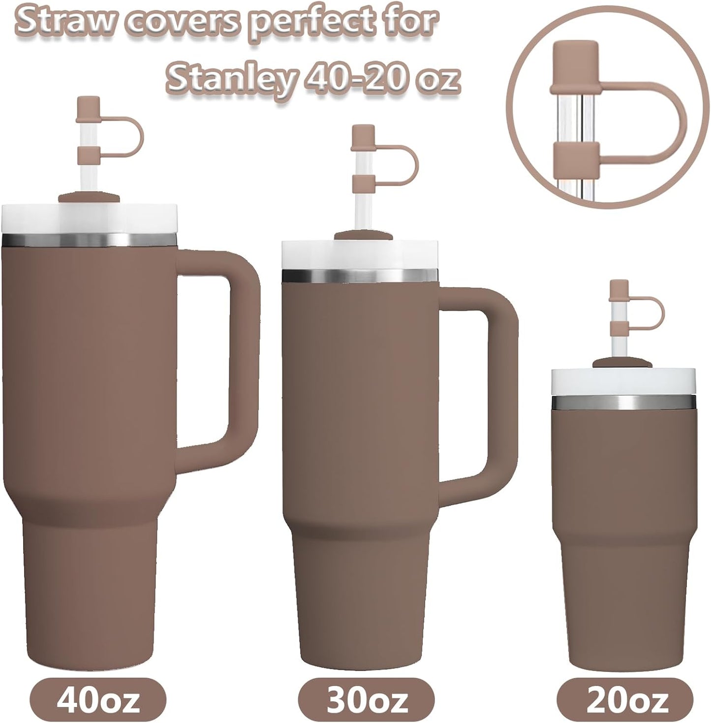 6PCS Silicone Straw Covers Cap Compatible with Stanley Cup 30-40 oz Tumbler with Handle 10mm Straw Toppers，Dust-Proof Reusable Straw Cover for Stanley Cup Accessories (Black)