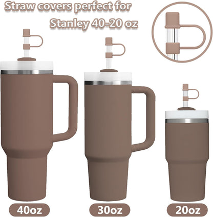 6PCS Silicone Straw Covers Cap Compatible with Stanley Cup 30-40 oz Tumbler with Handle 10mm Straw Toppers，Dust-Proof Reusable Straw Cover for Stanley Cup Accessories (Black)