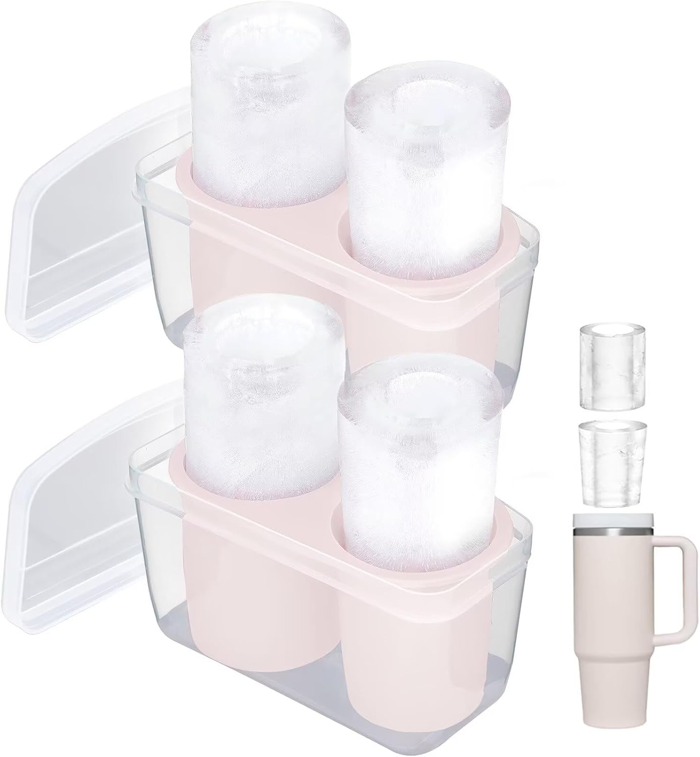 Ice Mold for Stanley Cup, Silicone Ice Cube Tray for Stanley Cup 30oz-40oz, Tumbler Ice Mold with Lid and Bin, Easy Release Cylinder Ice Cube Mold, 1 Pack, Eucalyptus