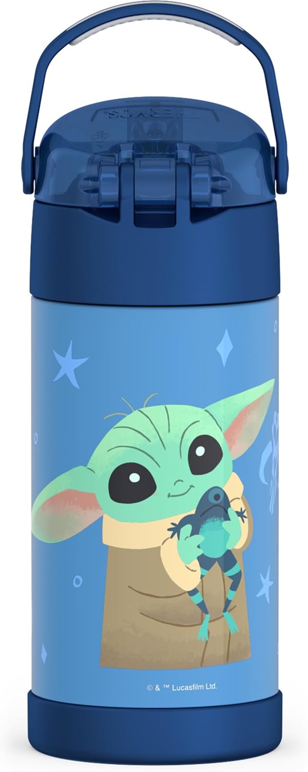 THERMOS FUNTAINER Water Bottle with Straw - 12 Ounce - Kids Stainless Steel Vacuum Insulated Water Bottle with Lid, Bluey - Colors A