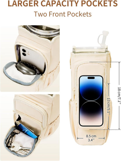 sportsnew Water Bottle Carrier Bag with Phone Pocket for 30oz 40oz Tumbler with Handle Accessories Insulated Water Bottle Holder Pouch with Strap Crossbody with Straw Cover
