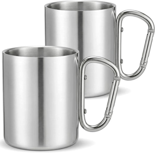 Tebery 2 Pack Stainless Steel Coffee Mugs with Handles 10OZ Double Walled Travel Water Tea Coffee Cups for Backpacking, Camping & Hiking