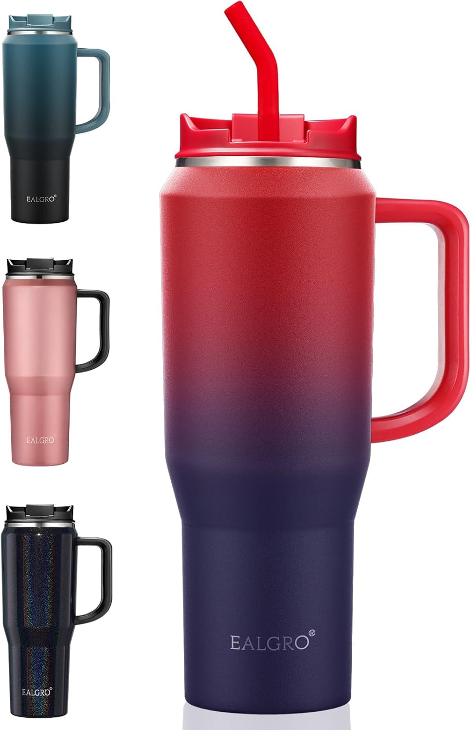 EALGRO 50 oz Tumbler with Handle, Insulated Tumblers with Lid and Straw, Large Metal Sports Water Bottle Jug, Thermal Stainless Steel Travel Coffee Mug Cup, Black