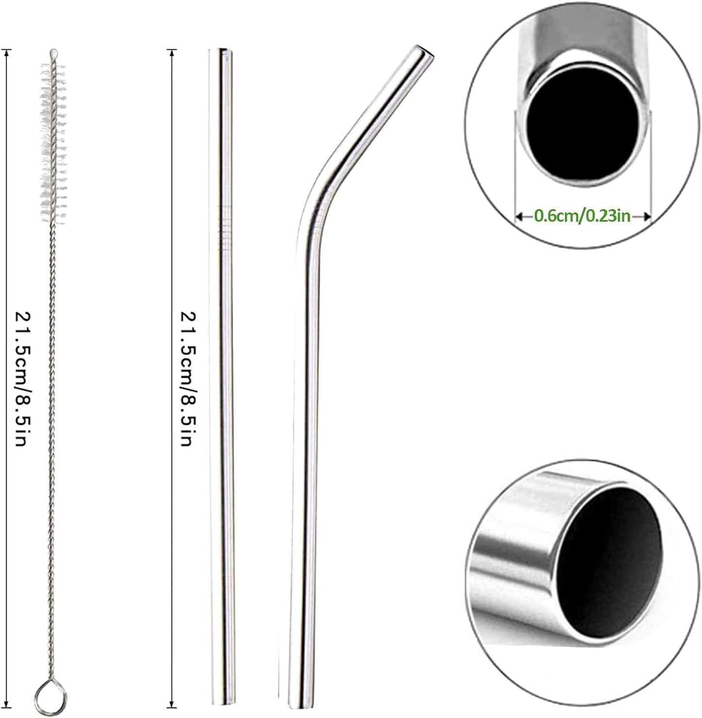 ANNVCHI 16 Pack of Reusable Stainless Steel Metal Straws, 8 Straight + 8 Bent 8.5 inch Metal Straws with 2 Cleaning Brushes, Straw Compatible with 20oz Stanley Cup