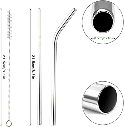 ANNVCHI 16 Pack of Reusable Stainless Steel Metal Straws, 8 Straight + 8 Bent 8.5 inch Metal Straws with 2 Cleaning Brushes, Straw Compatible with 20oz Stanley Cup