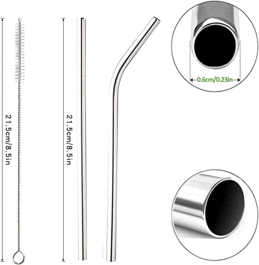 ANNVCHI 16 Pack of Reusable Stainless Steel Metal Straws, 8 Straight + 8 Bent 8.5 inch Metal Straws with 2 Cleaning Brushes, Straw Compatible with 20oz Stanley Cup