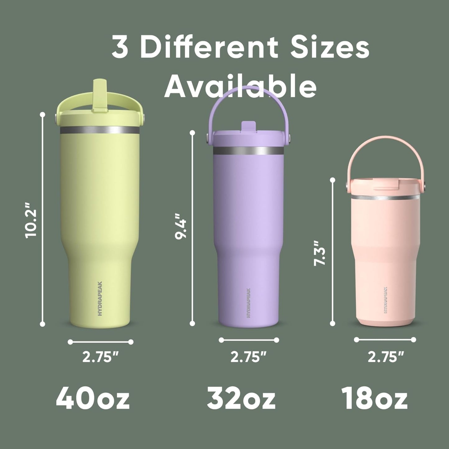 Hydrapeak Nomad 32oz Insulated Stainless Steel Travel Tumbler with Handle & Straw Lid, Leakproof, Cupholder Friendly, Keeps Drinks Cold 24 Hours, Reusable Bottle for Daily Hydration (Pale Sage)