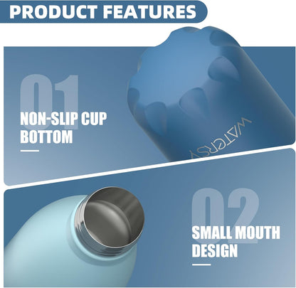 WATERSY Stainless Steel water bottles,17oz/500ml Insulated Water Bottles,Deep Blue metal water bottle Keeps Drink Cold and Hot,BPA Free kids water bottles for School,Gym,Travel,Sports
