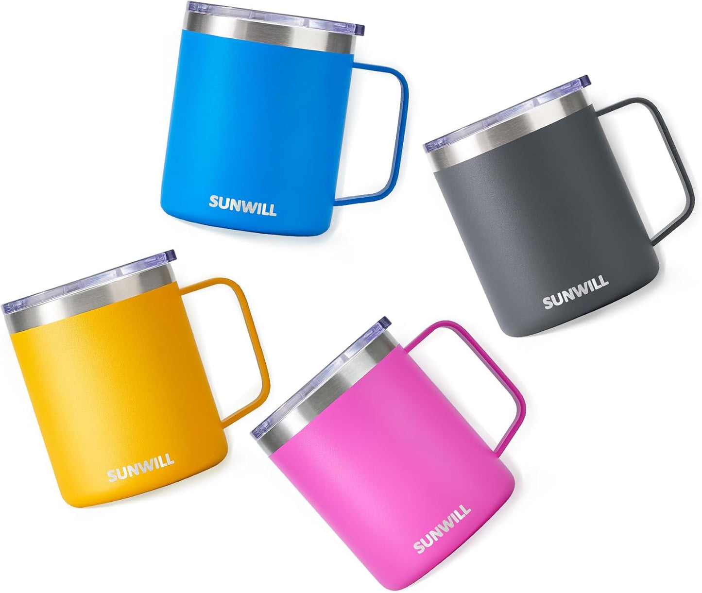 SUNWILL Travel Coffee Mug with Lid, Insulated Tumbler with Handle, 14 oz Stainless Steel Cup for Ice, Water, Tea, Rose Gold