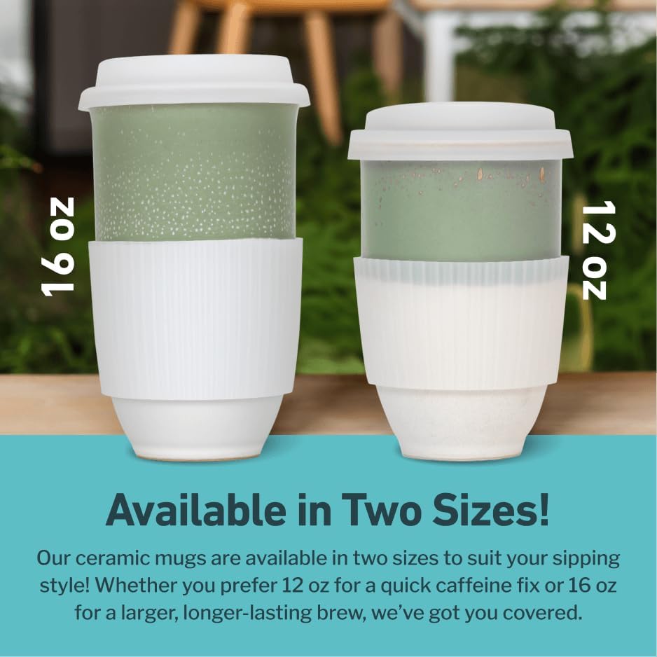 NOVA CERAMICS Coffee Tumbler – Travel Mug - On the Go Coffee Mug – Microwave & Dishwasher Safe Green Coffee Tumbler - Gifts For Women Men Him Her – 16oz – Monsoon
