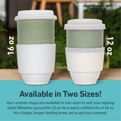 NOVA CERAMICS Coffee Tumbler – Travel Mug - On the Go Coffee Mug – Microwave & Dishwasher Safe Green Coffee Tumbler - Gifts For Women Men Him Her – 16oz – Monsoon
