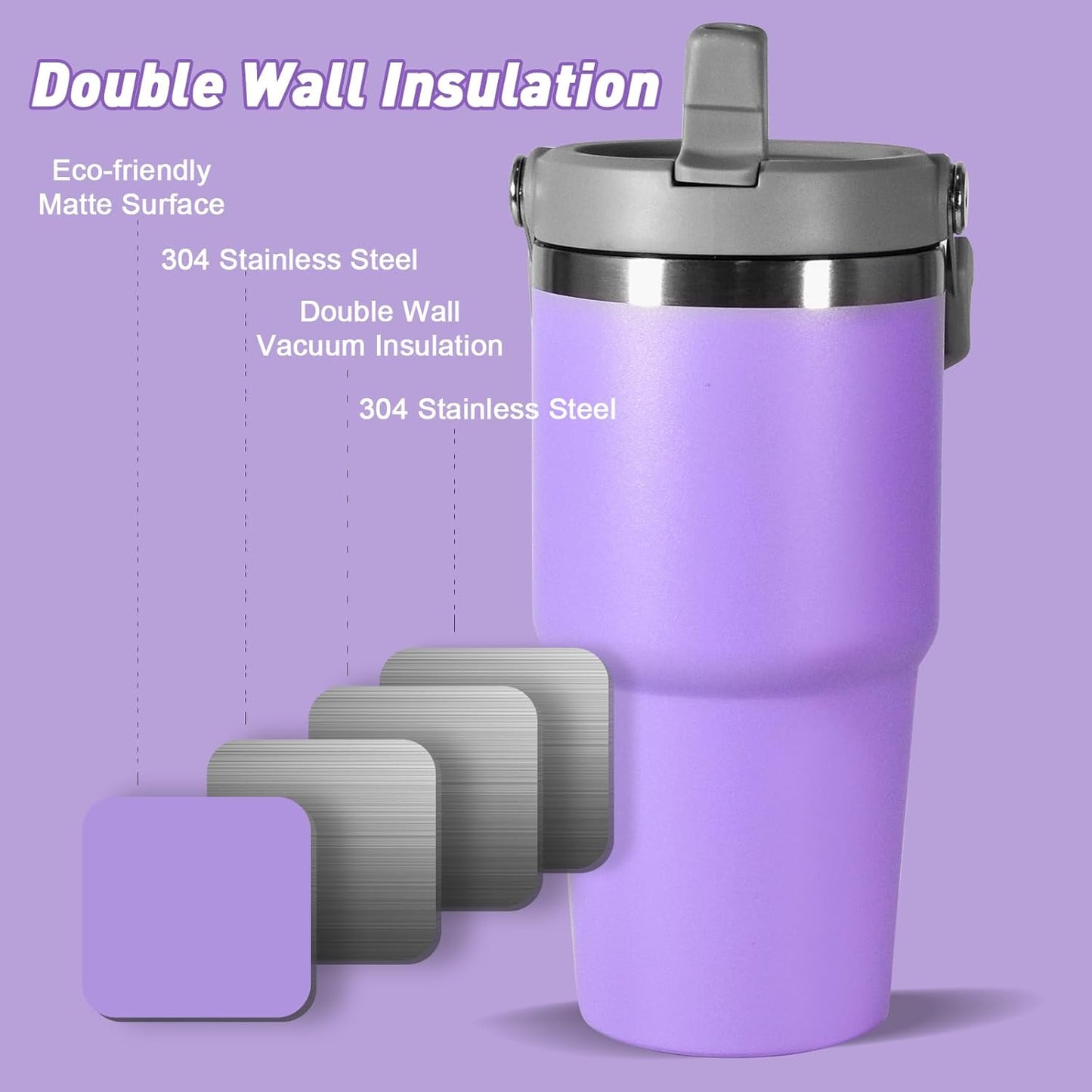 30 oz Tumbler with Handle and Straw Lid, Double Walled Vacuum Insulated Water Bottle Leakproof Tumbler Travel Coffee Mug Thermal Cup, Cupholder Friendly for Office, Home, Sport, Pink