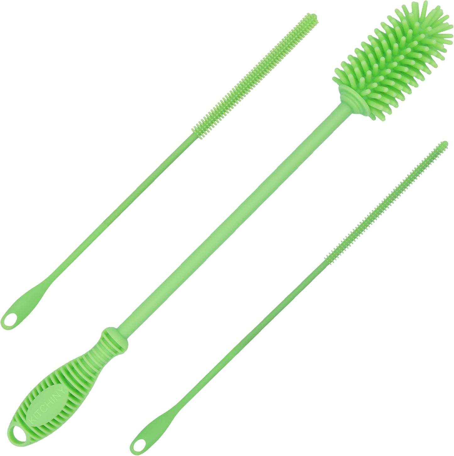 Kitchiny Silicone Bottle Brush with 2 Straw Cleaners - 12.5” Water Bottle Cleaner Brush for Yeti, Hydro Flask, Owala, Stanley, Baby Bottles, Glassware, Vases & Narrow Neck Containers - Orange