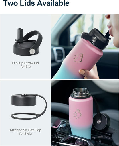 BUZIO 40oz Insulated Water Bottle Fits in Any Car Cup Holders, 40oz Vacuum Insulated Tumbler with Lids and Straw for Water, Travel Mug Cupholder Friendly, Leakproof Keep Cold & Hot, Indigo Crush