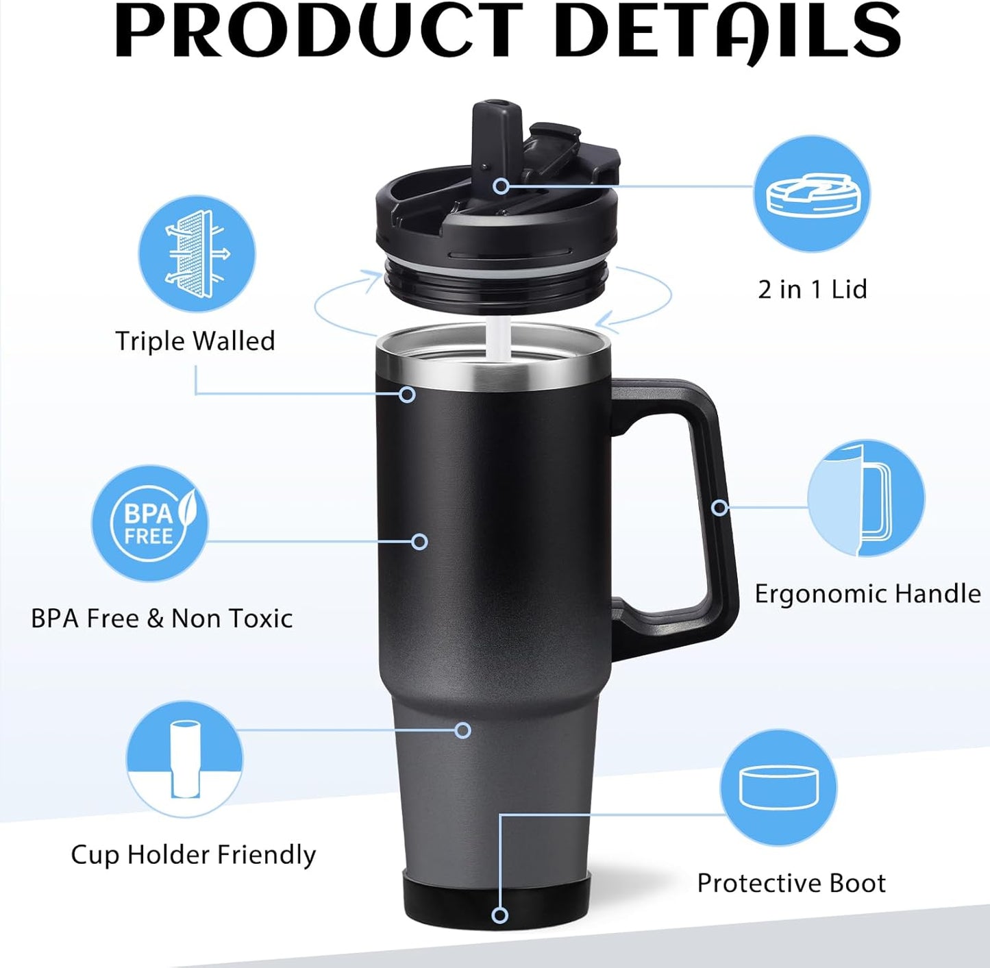 30 oz Tumbler with Handle and Straw - Keep Cold 36H & Hot 12H, Metal Coffee Cup with Lid (Straw & Flip Lid), 30oz Insulated Stainless Steel Thermal Mug, Leak-proof Travel Water Bottle