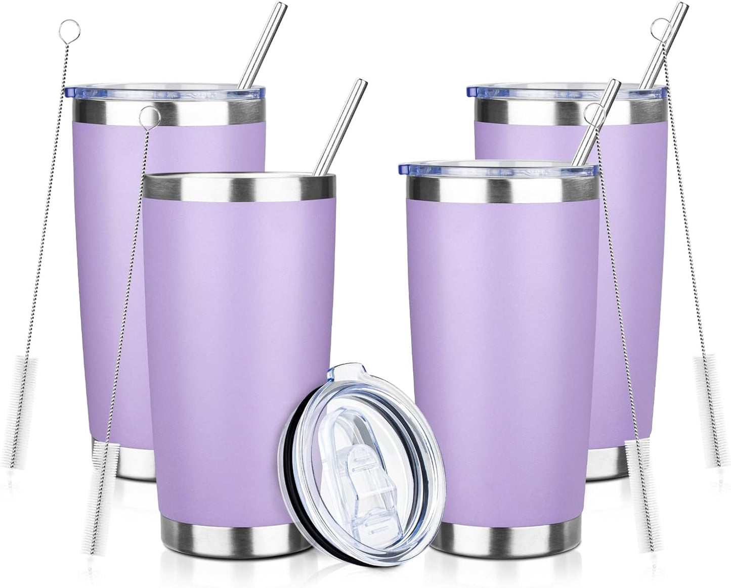 20oz Tumbler with Straw and Brush, Stainless Steel Vacuum Insulated tumbler, Double Wall Insulated Coffee Tumbler for Outdoor, Home, Travel,Office (Buff,1pcs)
