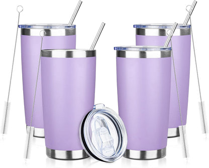 20oz Tumbler with Straw and Brush, Stainless Steel Vacuum Insulated tumbler, Double Wall Insulated Coffee Tumbler for Outdoor, Home, Travel,Office (Buff,1pcs)