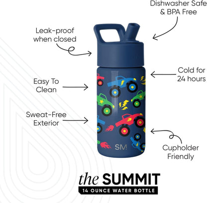 Simple Modern Kids Water Bottle with Straw Lid | 14oz Insulated Stainless Steel Kids Tumbler & Spill Proof Toddler Cup for School, Girls, Boys | Summit | Chloe Floral - Colors B