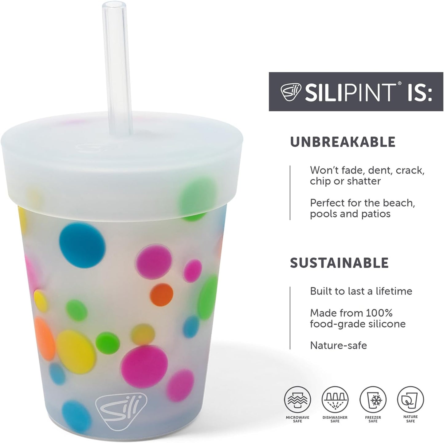 Silipint 8oz Silicone Tumbler with Straw and Lid – Unbreakable, BPA Free, Non-Toxic, Dishwasher, Microwave, Freezer Safe Tumbler Cup – Drinkware for Juice, Smoothies, Coffee (Cool Berry Crush)
