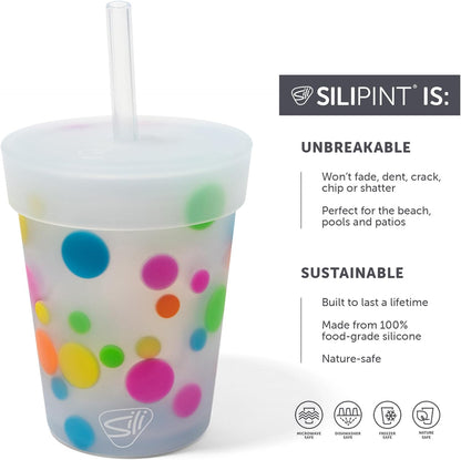 Silipint 8oz Silicone Tumbler with Straw and Lid – Unbreakable, BPA Free, Non-Toxic, Dishwasher, Microwave, Freezer Safe Tumbler Cup – Drinkware for Juice, Smoothies, Coffee (Cool Berry Crush)