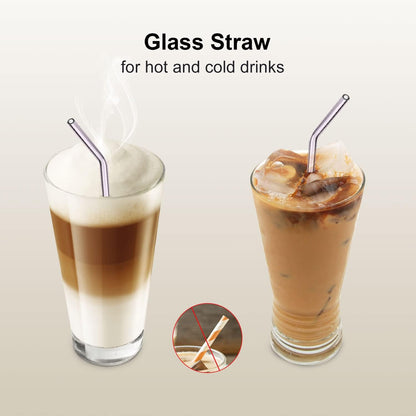 Reusable Glass Straws Shatter Resistant Clear, Skinny Glass Straw Bent Thin for 16 oz Cups Tumblers 9 inch 8mm