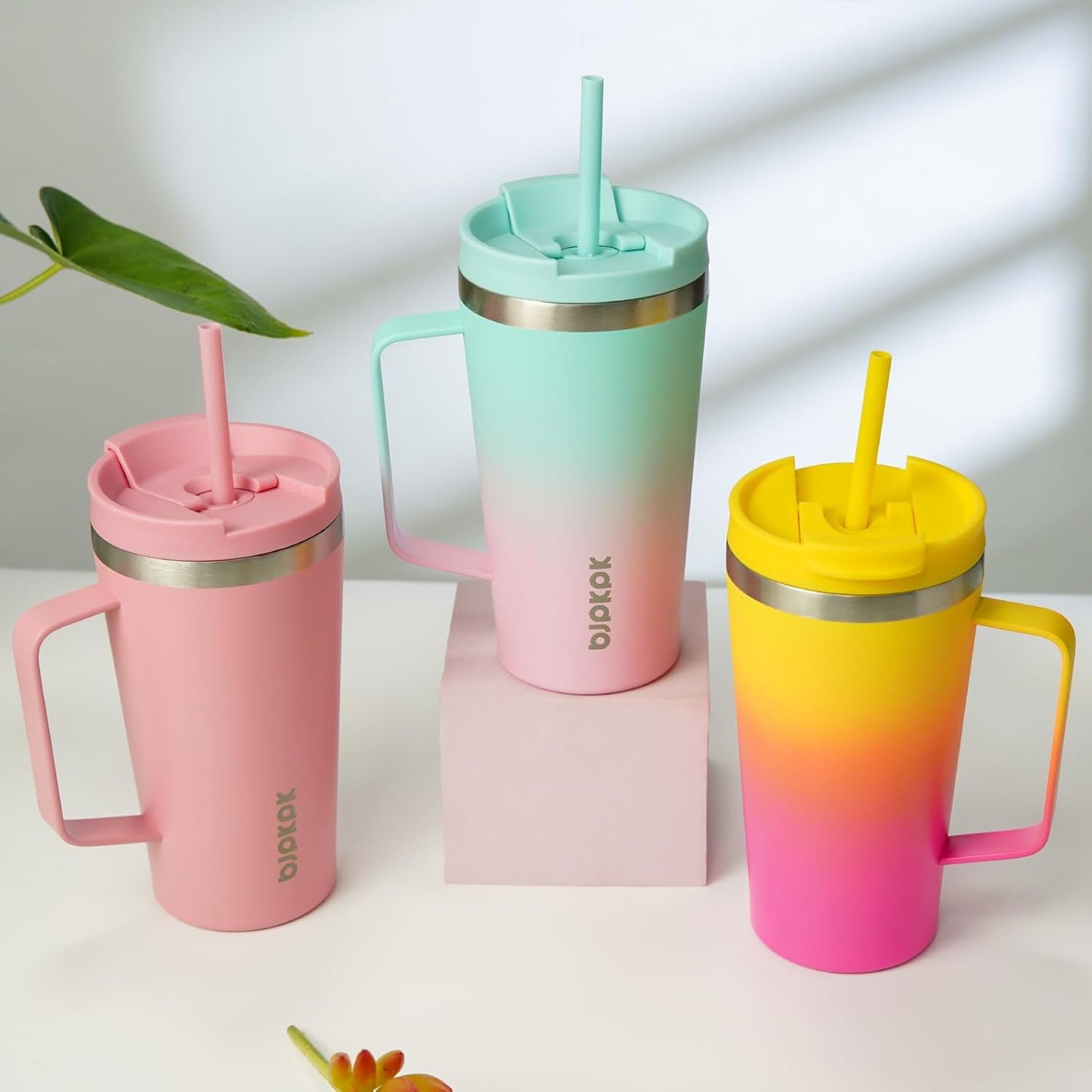 BJPKPK Insulated Tumbler with Handle, 18oz Insulated Tumblers with Lid and Straw, Stainless Steel Metal Water Bottles, Coffee Travel Mugs, Cups, Marshmallow