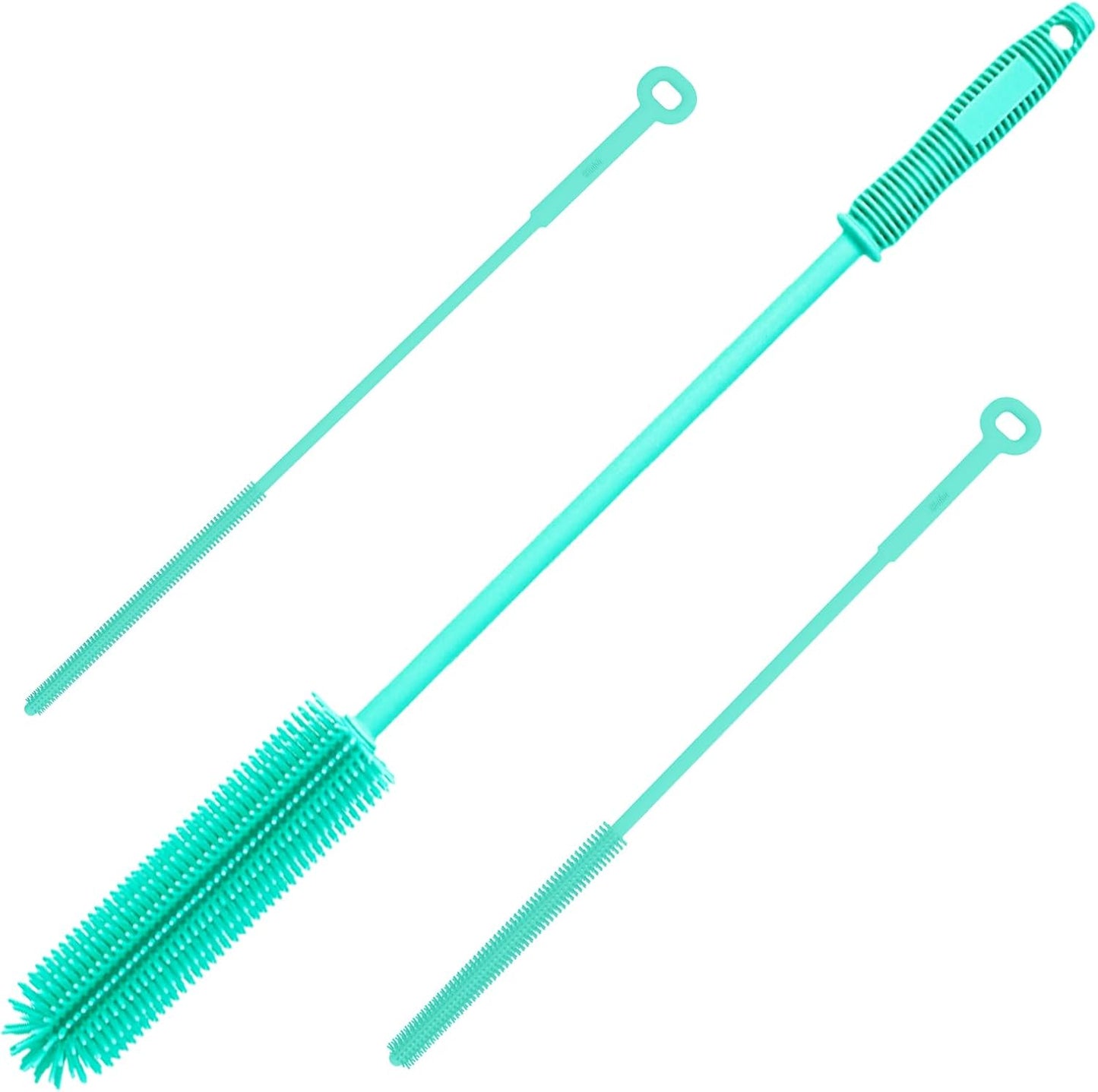 Silicone Water Bottle Brush and Straw Cleaner Set,Long Bottle Brush,Straw Cleaning Brush Silicone,Long Handle Scrub Cleaning Brush for Narrow Neck Bottle,Wine Bottle,Thermos,Sports Bottles (Dark Grey)