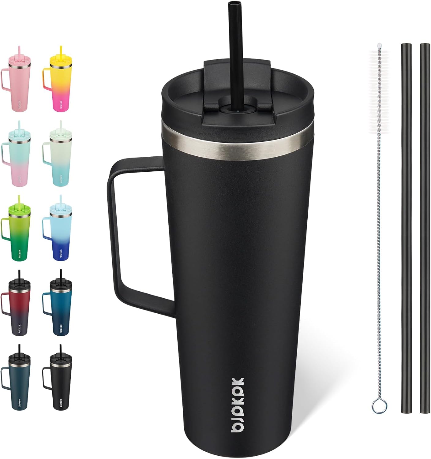 BJPKPK Insulated Tumbler with Handle, 18oz Insulated Tumblers with Lid and Straw, Stainless Steel Metal Water Bottles, Coffee Travel Mugs, Cups, Marshmallow