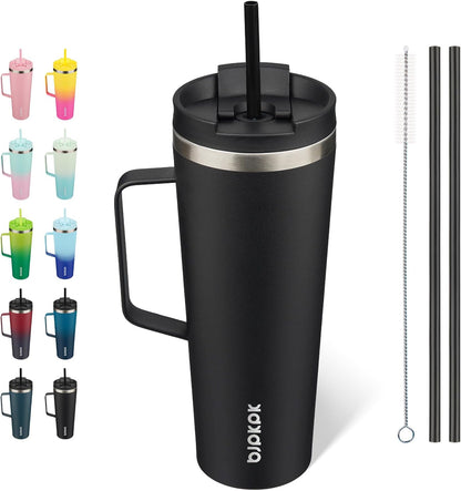 BJPKPK Insulated Tumbler with Handle, 18oz Insulated Tumblers with Lid and Straw, Stainless Steel Metal Water Bottles, Coffee Travel Mugs, Cups, Marshmallow