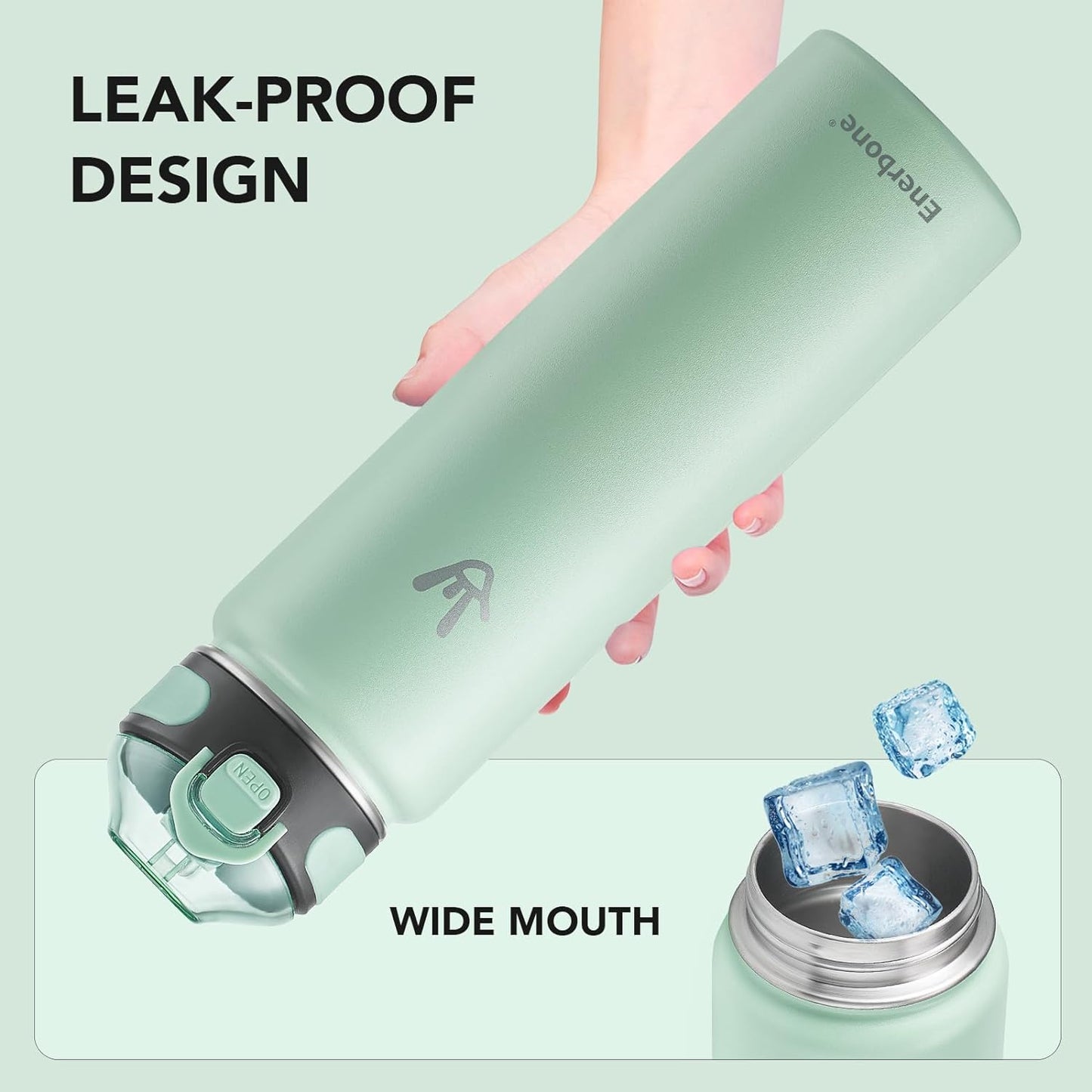 Enerbone 24 oz Insulated Water Bottle, Stainless Steel Bottle with Carrying Strap, Double-Wall Vacuum Insulation Design, Leakproof Sports Bottle with Straw, Keep Drinks Cold or Hot for Hours