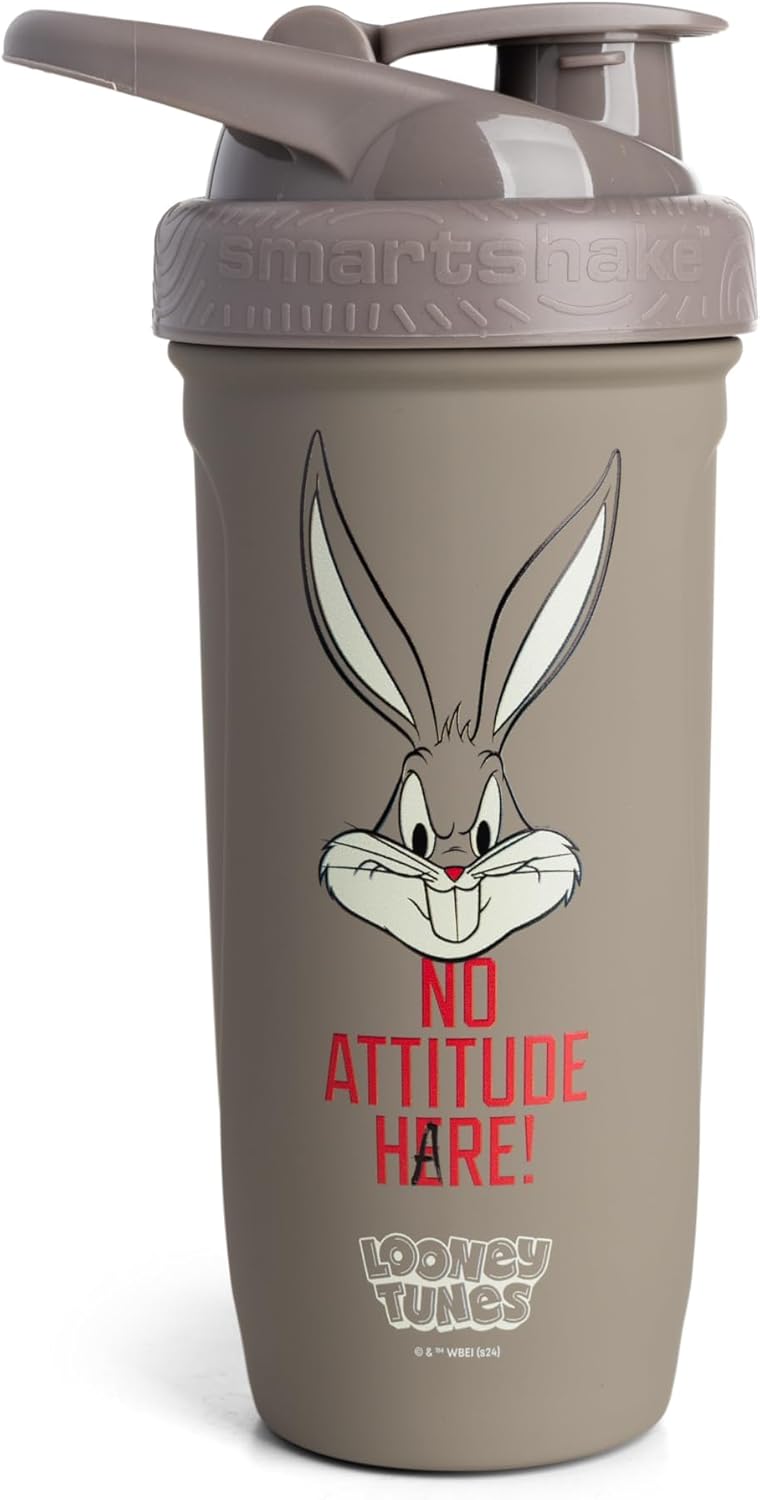 Smartshake Looney Tunes Reforce Stainless Steel Protein Shaker Bottle - Non Insulated Unisex Gym Bottle | Metal Shaker Bottles - 900 ml | 30 oz - Leakproof Screw-on Lid - BPA Free (Bugs Bunny)