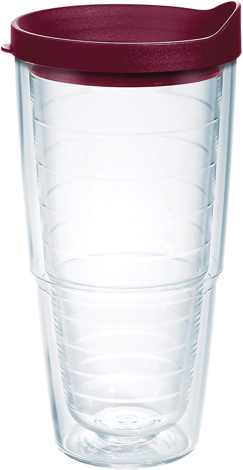 Tervis Clear & Colorful Lidded Made in USA Double Walled Insulated Tumbler Travel Cup Keeps Drinks Cold & Hot, 24oz, Black Lid, 1 Count (Pack of 1)