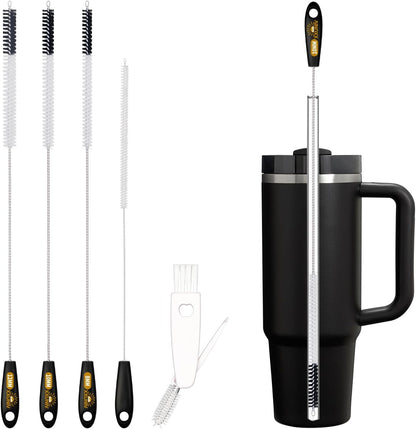 15 Inch Extra Long Straw Cleaner Brush Set, 5 Pcs Reusable Cleaning Brushes for Stanley 40 oz Tumbler, Owala, Yeti, Includes 4 Flexible Straw Brushes and 1 3-in-1 Cup Lid Gap Cleaning Tool(Pink)