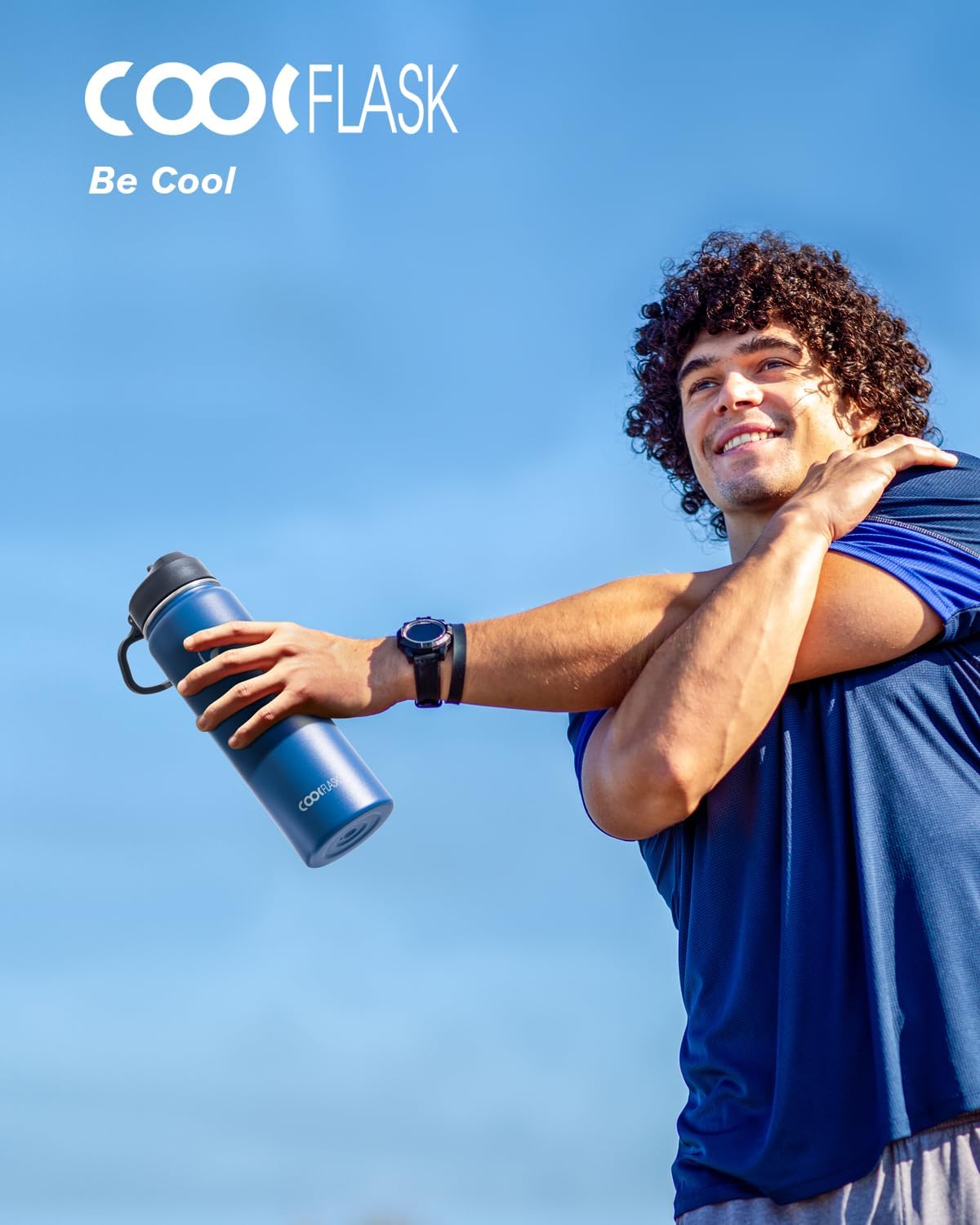 Half Gallon Water Bottle Insulated with Straw & 3 Lids, Coolflask 64 oz Water Jug Large Metal Stainless Steel Wide Mouth for Sports, Gym or Office, Non-BPA Keep Cold 48H Hot 24H, Samurai Cyan