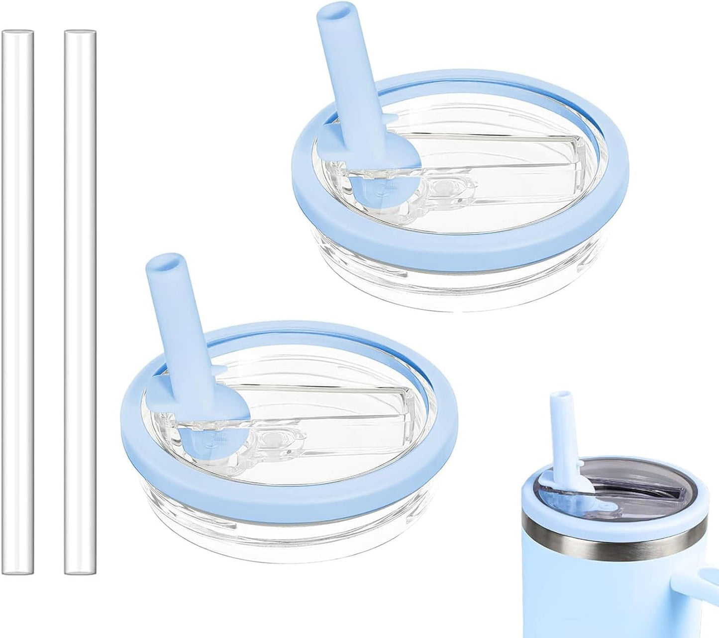 2 Pack 30 oz Tumbler Flip Straw Lid Replacement Compatible for Stanley Quencher, Leak Proof Lid Replacement for 30 OZ Stanley H2.0 FlowState Tumbler,Spill Proof Splash Reusable (Transparent Cream)