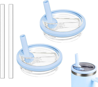 2 Pack 30 oz Tumbler Flip Straw Lid Replacement Compatible for Stanley Quencher, Leak Proof Lid Replacement for 30 OZ Stanley H2.0 FlowState Tumbler,Spill Proof Splash Reusable (Transparent Cream)