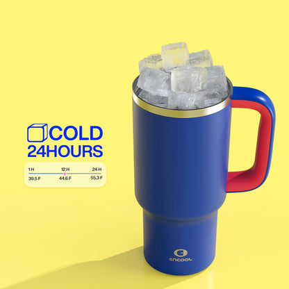 40 oz Tumbler with Handle and Straw: Stainless Steel Insulated Tumbler Keeps Cold for 24 Hours, Leakproof Travel Cup Fits in Cup Holder and BPA-Free, Cotton Candy