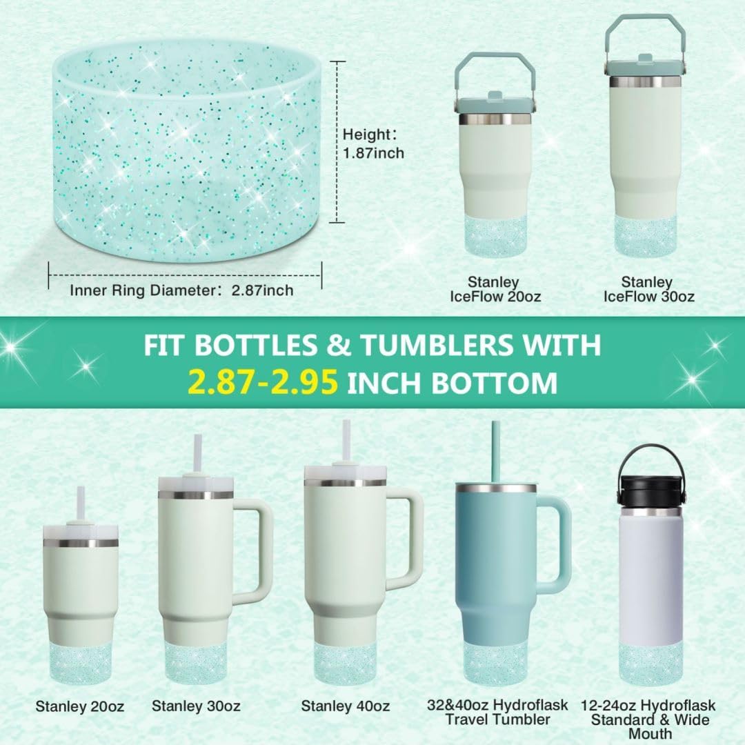 WUQID Protective Bling Silicone Boot Sleeve, Compatible with Stanley Tumbler 20-40oz & Hydro Flask Bottle 12oz-24oz, Glitter Reduces Dents Sleeve Cover for More Bottles/Tumblers Bottom of 2.83-2.95in