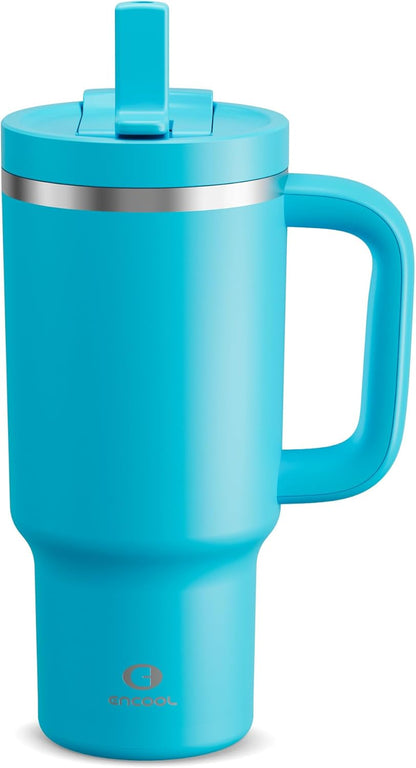 40 oz Tumbler with Handle and Straw: Stainless Steel Insulated Tumbler Keeps Cold for 24 Hours, Leakproof Travel Cup Fits in Cup Holder and BPA-Free, Cotton Candy