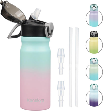 Konokyo 18 oz Insulated Water Bottle with Straw Lid, Stainless Steel Vacuum Sports Water Bottle, Leak-Proof Reusable Metal Flask with Carry Loop, BPA-Free Travel Bottle for Gym, School, Office