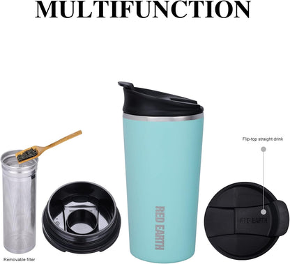GiNT 17oz Travel Tea Mug with Infuser, 2 Lids. Vacuum Insulated 316 Stainless Steel Coffee Mug. Dishwasher Safe Tea Cup with Strainer for Hot & Cold Brew Coffee. Mothers Day Gifts for Mom (White)
