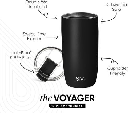 Simple Modern Voyager Tumbler with Flip Lid | Travel Coffee Mug | Insulated Stainless Steel Cold Brew Iced or Hot Coffee Cup | Gifts for Women Men Her Him | 16oz, Almond Birch
