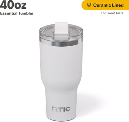 RTIC 20oz Essential Tumbler with Lid, Ceramic Lined, Insulated, Stainless Steel, Metal, Double Wall Vacuum-Insulation, Travel Cup for Iced Coffee, Tea, Hot and Cold Drink, Graphite