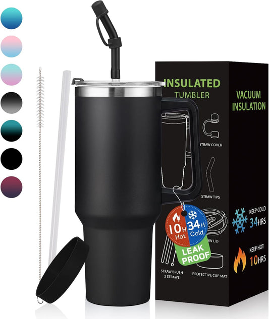 BENZZO 40 oz Tumbler with Handle and Straw Lid Travel Mugs Insulated for Hot and Cold Water Bottle Stainless Steel Coffee Cups