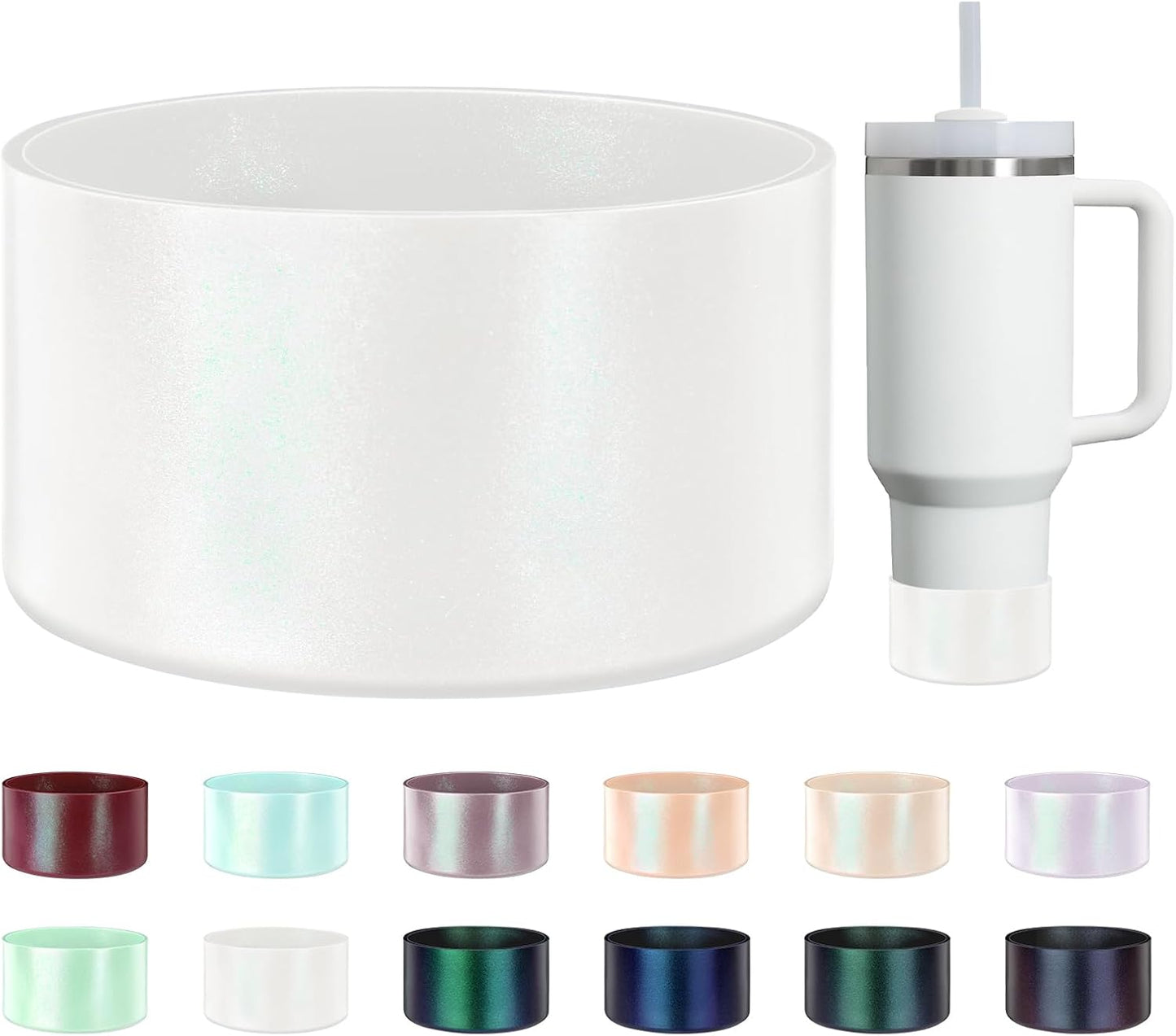 Glossy Gradient Silicone Boot, Compatible with Stanley H2.0 20-40oz & IceFlow 20-30oz, Chameleon Metallic Shimmer Cup Sleeve Protector for Hydroflask and Bottle Bottom with 2.8-3in