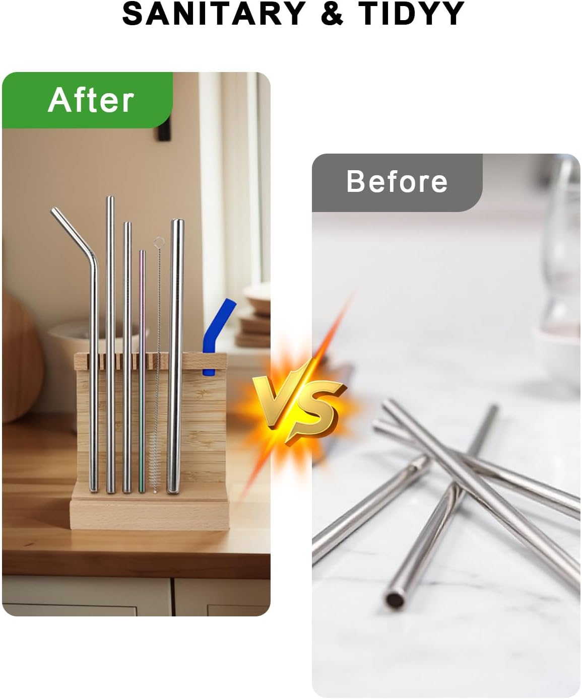 Straw Drying Rack, Drinking Straw Holder, Foldable Bamboo Straw Holder, Space Saving Wooden Straw Holder for Reusable Juice Coffee Drinks Straw Stirrer