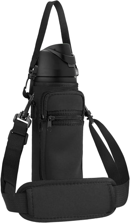 Neoprene Water Bottle Holder Bag with Cell Phone Pocket Compatible with Owala FreeSip 24 oz，Water Bottle Carrying Bag ，with Adjustable Shoulder Strap,for 24oz Stainless Steel Water Bottle