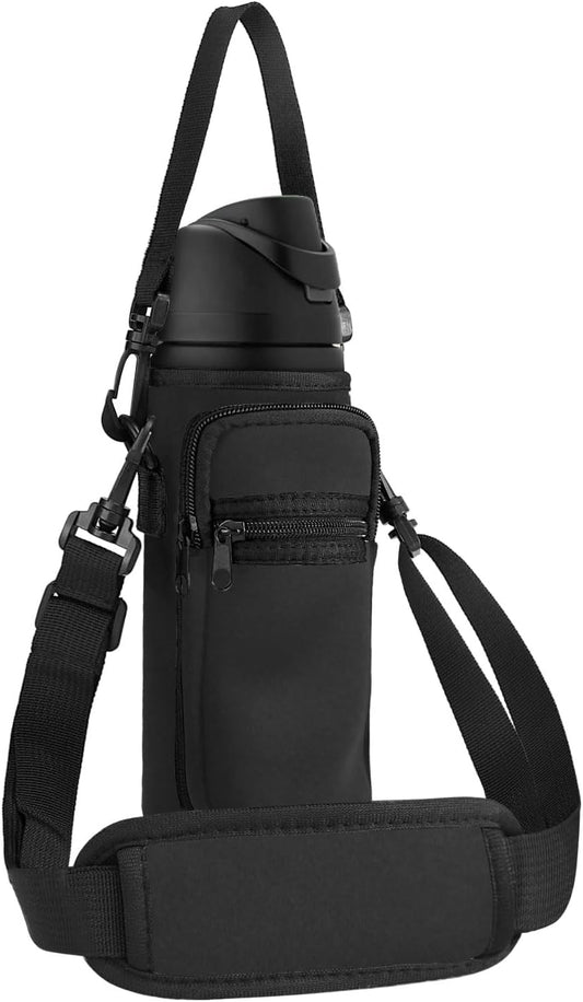 Neoprene Water Bottle Holder Bag with Cell Phone Pocket Compatible with Owala FreeSip 24 oz，Water Bottle Carrying Bag ，with Adjustable Shoulder Strap,for 24oz Stainless Steel Water Bottle