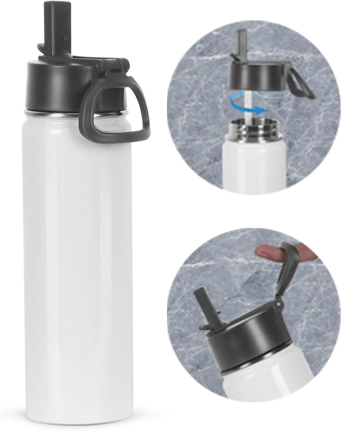 Draheri Sublimation Sports Water Bottle blanks, 22 Oz Sublimation Tumblers, Double Wall Stainless Steel Sports Water Bottle Flask with Portable Handle, Individually Boxed (8 Pack)