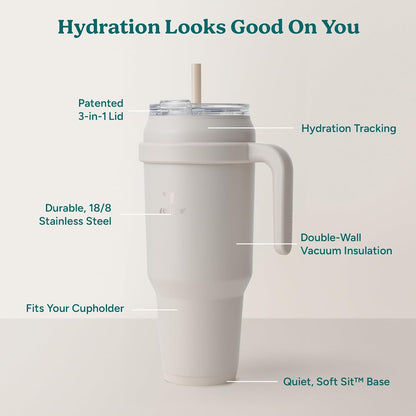 REDUCE 24 oz Stainless Steel Tumbler with Handle - Dual-Wall Vacuum Insulated Travel Mug, Sweat-Proof Lid & Reusable Straw - Keeps Drinks Cold for 24 Hrs, Fits Cupholders, Dishwasher Safe - Lilac Bud